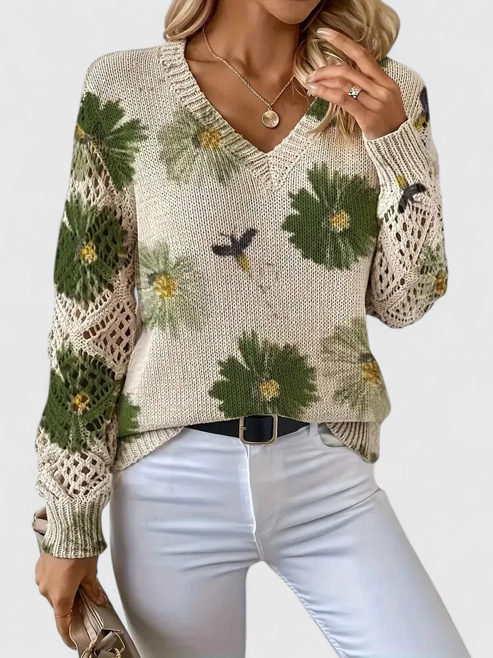 Catarina – Strikbluse med blomsterprint