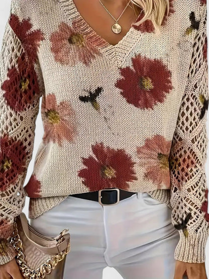 Catarina – Strikbluse med blomsterprint