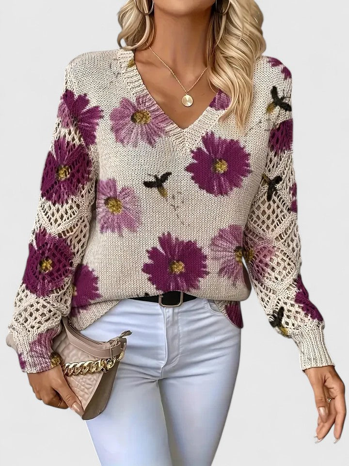 Catarina – Strikbluse med blomsterprint