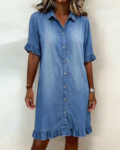 Elodie | Comfortabele Denim Jurk met Gerimpeld Detail