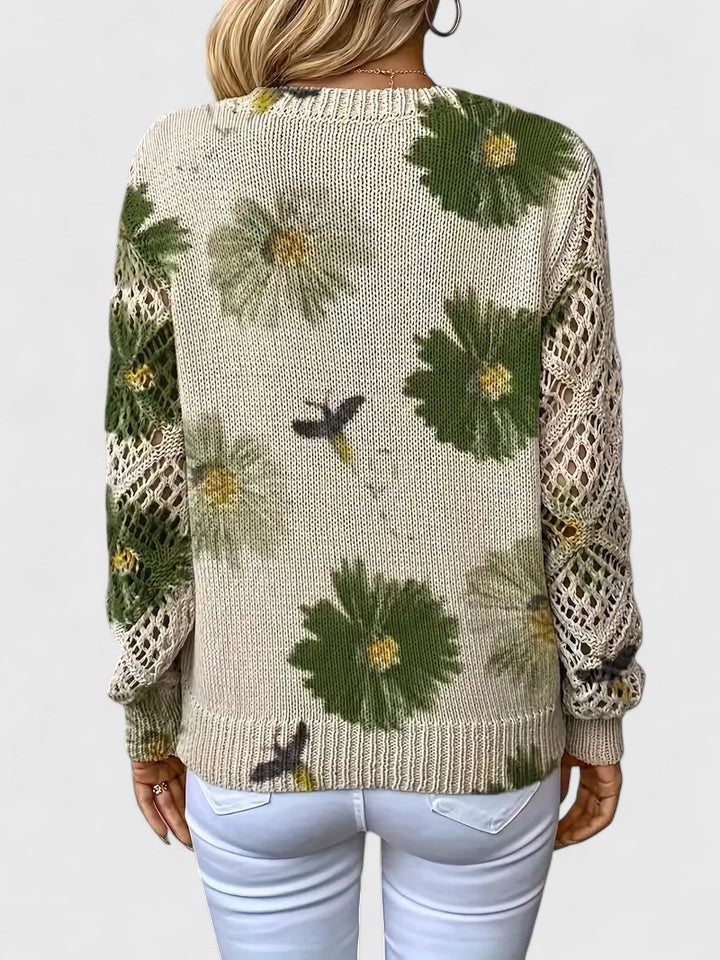 Catarina – Strikbluse med blomsterprint