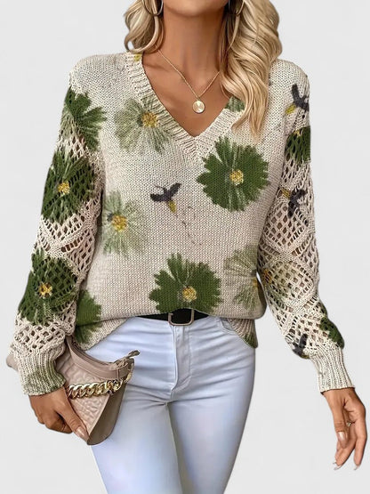 Catarina – Strikbluse med blomsterprint
