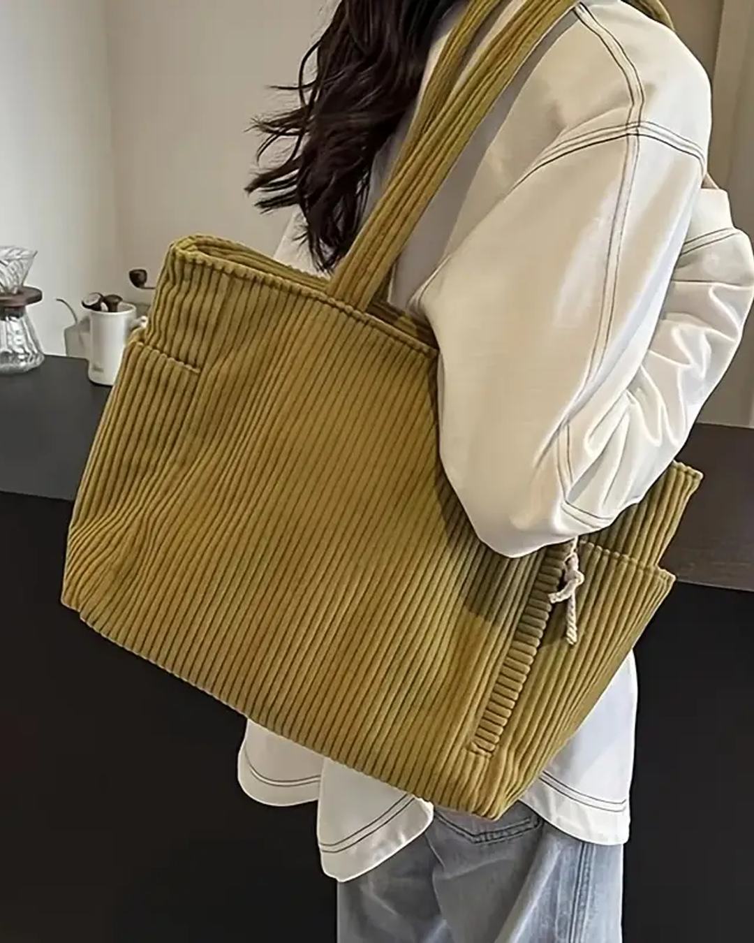 Tilda – Ribbet shopper med snordetaljer