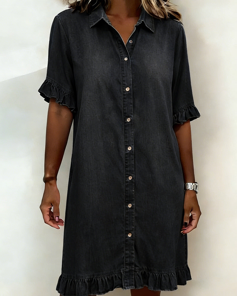 Elodie | Comfortabele Denim Jurk met Gerimpeld Detail
