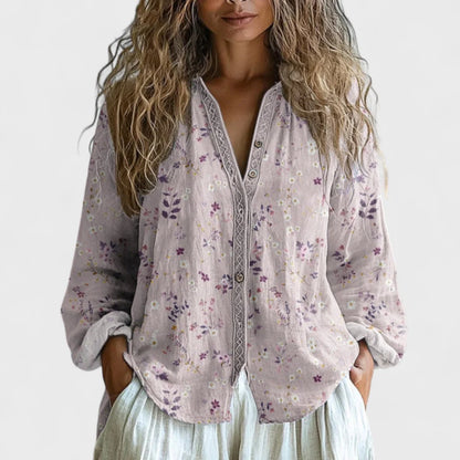 Amber - Vintage Bluse Med Bladprint