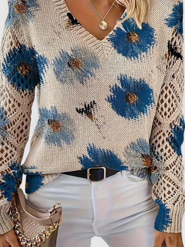 Catarina – Strikbluse med blomsterprint